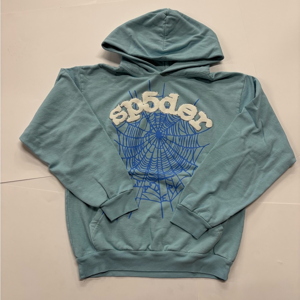 Sp5der Web Rhinestone Hoodie ‘Sky Blue’